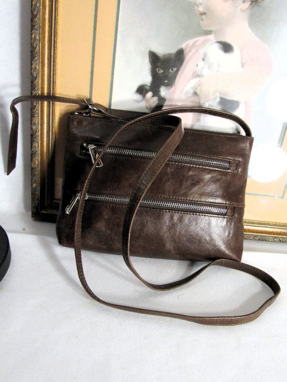 HOBO INTERNATIONAL BROWN XBODY BAG LOTS OF POCKETS GENUINE LEATHER - Picture 13 of 13
